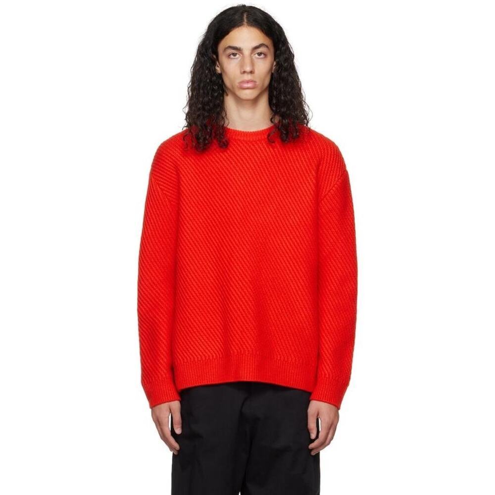 SOLID HOMME DIAGONAL Wool SWEATER RED Size IT 46 Minimalist Luxe